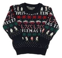 Tmavomodrý svetr s vánočním motivem Primark