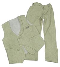 2set - Světlezeleno-šedá slavnostní vesta + kalhoty 