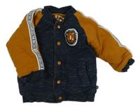 Tmavomodro-medová bavlněná zateplená bundomikina se lvem 