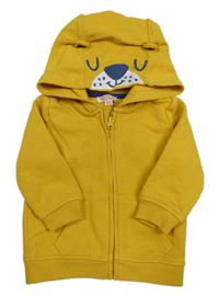 Žlutá propínací mikina s medvídkem a kapucí
