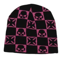 Černo-růžová vzorovaná čepice s lebkami 
