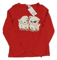 Nové - Červené triko s pejsky H&M