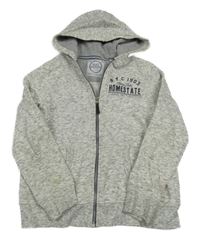 Šedá melírovaná propínací mikina s nápisem a kapucí C&A