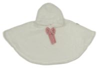 Bílé kožešinové pončo s kapucí a mašlí