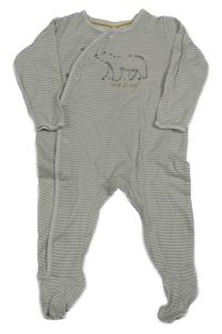 Bílo-šedý pruhovaný overal s medvídkem C&A