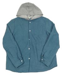 Modrošedá manšestrová bunda s kapucí Shein