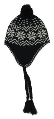 Tmavomodro-bílá vzorovaná pletená podšitá ušanka