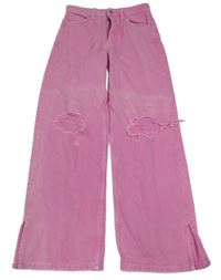 Růžové wide leg rifle s dírami Denim Co. 