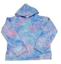 Modro-růžová batikovaná mikina s klokankou a kapucí Arshiner