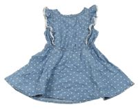 Modré lehké riflové šaty se srdíčky a madeirou Topolino