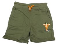 Khaki teplákové kraťasy se žirafou z