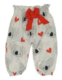 Bílé harémové kalhoty s koalami a mašlí 