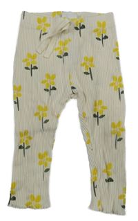 Smetanové žebrované legíny s kytičkami Zara