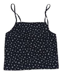 Tmavomodrý květovaný crop top H&M