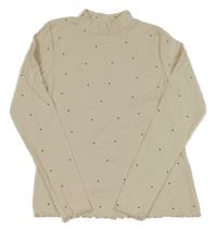 Béžové žebrované triko s puntíky a rolákem H&M