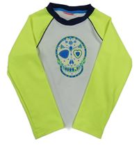 Bílo-neonově žluté UV triko s lebkou Sunuva
