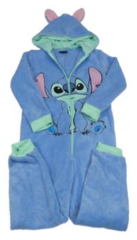 Kostým - Modro-zelená chlupatá kombinéza s kapucí - Stitch Disney