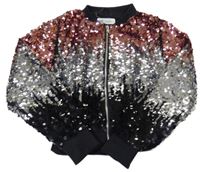 Černo-stříbrno-růžová flitrová podzimní crop bunda H&M