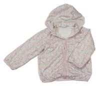 Bílo-světlerůžová šusťáková květovaná podzimní bunda s odepínací kapucí H&M