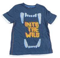 Tmavomodré melírované tričko s nápisy a zuby Nutmeg
