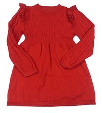 Červené svetrové šaty se vzorem a volánky a třpytkami PRIMARK