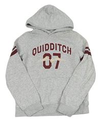 Šedá melírovaná mikina s nápisem a číslem - Harry Potter a kapsou a pruhy a kapucí H&M