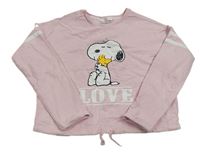 Světlerůžová crop mikina se Snoopym a pruhy M&S