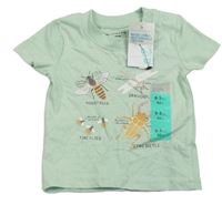 Mentolové melírované tričko s hmyzem PRIMARK