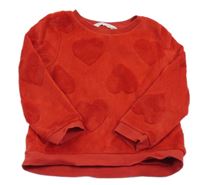 Červená plyšová mikina se srdíčky H&M