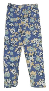 Modré melírované teplákové legíny s kytičkami 