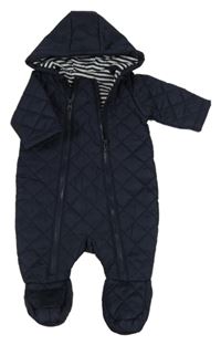 Tmavomodrá prošívaná šusťáková zimní kombinéza s kapucí St. Bernard