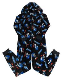 Černá plyšová kombinéza se Sonicem a kapucí 