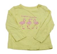 Žluté triko s plameňáky a nápisem impidimpi