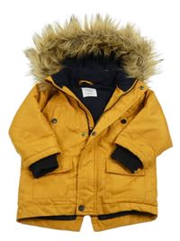 Hořčicová šusťáková zimní parka s kapucí kožešinou sinsay