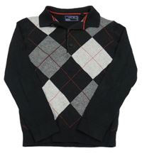 Černo-šedo-červený károvaný svetr s límečkem Next