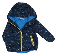 Tmavomodrá softshellová bunda s auty a letadly a kapucí Topomini