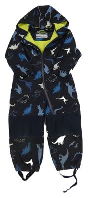 Černá softshellová kombinéza s dinosaury a kapucí dopodopo