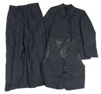 3Set - Černé pruhované sako + vesta + kalhoty MAXI&MARC