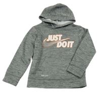 Šedá melírovaná thermo mikina s logem a kapsou a kapucí Nike