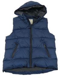 Tmavomodrá prošívaná šusťáková zateplená vesta s kapucí ZARA