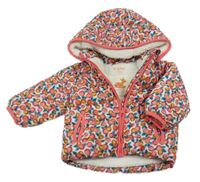 Smetanovo-růžová kytičkovaná prošívaná šusťáková zimní bunda s odepínací kapucí Du PareiL