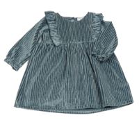 Šalvějovo-stříbrné pruhované žebrované sametové šaty s volánky F&F