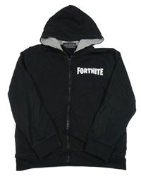 Černá propínací mikina s nápisem - Fortnite a kapucí 