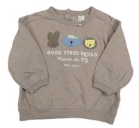 Hnědošedá oversize mikina se zvířátky a nápisy H&M