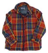 Tmavooranžovo/modro-modro-okrová kostkovaná košilová bunda Next