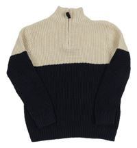 Tmavomodro-smetanový žebrovaný svetr M&S