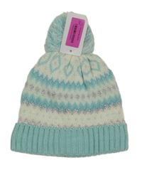 Nové - mátovo-bílo-stříbrná vzorovaná čepice s bambulí George