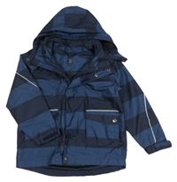 Tmavomodrá pruhovaná šusťáková jarní bunda s odepínací kapucí TCM