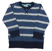 Modro/tmavomodro-šedo-tmavomodrý pruhovaný svetr F&F