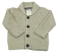 Nové - světlešedo/béžový melírovaný žebrovaný pletený propínací svetr s límečkem PRIMARK